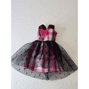 Unbranded Doll Clothes Dress Black Tulle Pink and White Plaid